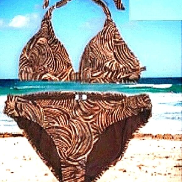 VNT Jantzen Bikini 2 Piece Size 14 Animal Print BROWN Triangle Top Bathing Suit - Picture 4 of 14